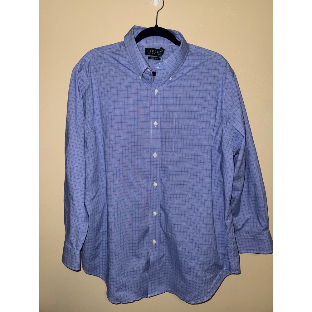 Lauren Ralph Lauren Mens Blue Glen Plaid Non-Iron Cotton Dress Shirt 17 32/33 XL
